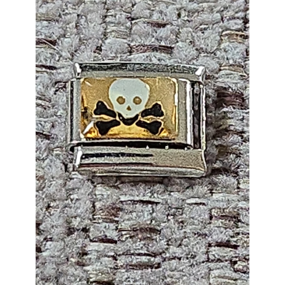 Italian  Charm Skull With Black‎ Bones 9mm